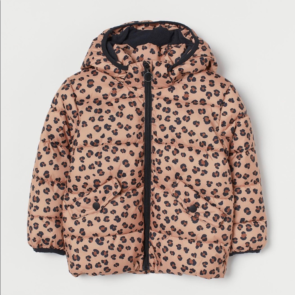 BRAND NEW H&M puffer jacket. Pink/leopard. Sz 6/7